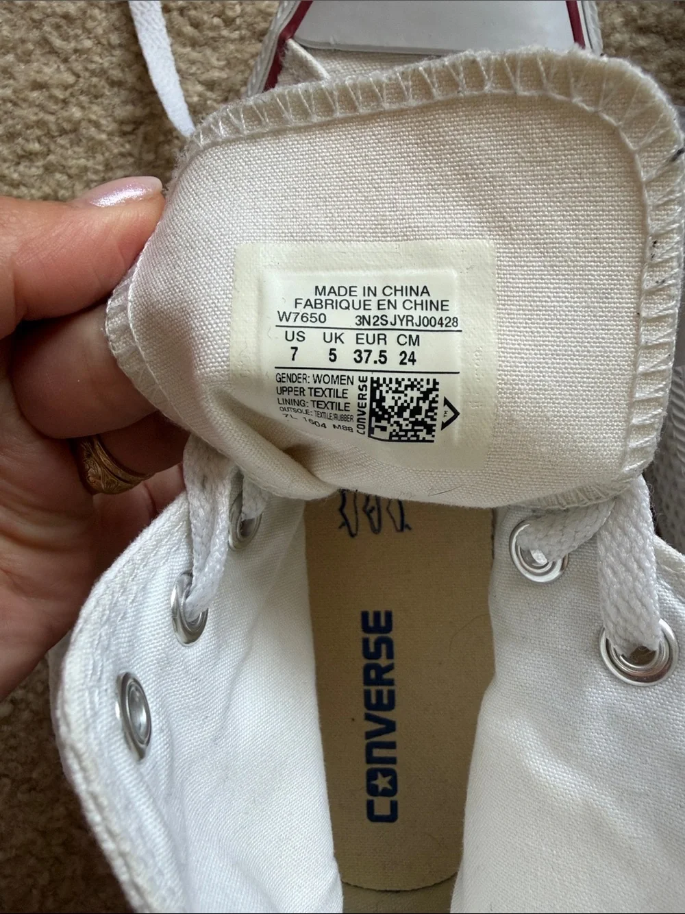 Converse White High Top Sneakers with Red Trim - Picture 6 of 7